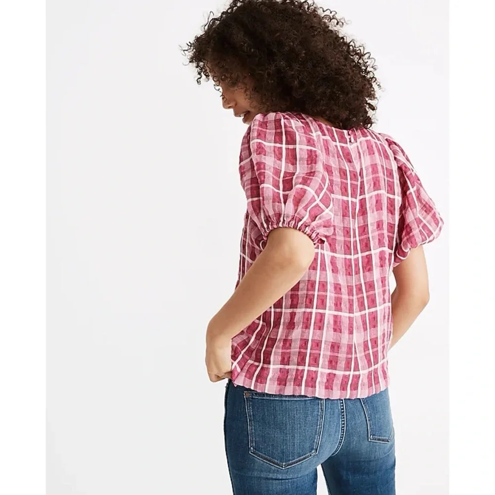 Madewell Plaid Puff Sleeve Top